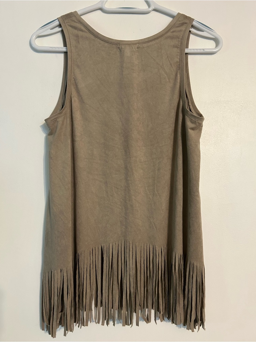 Women’s Fringe Tank Top Brown Faux Suede Soft "Kind Heart Brave Soul" Medium - Picture 3 of 5